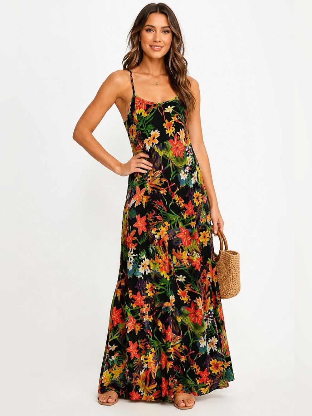Pineapple Tropical Floral Maxi Dress – XXS